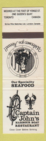Matchbook Cover - Captain John's Harbour Boat Restaurant Toronto ON WEAR