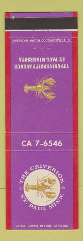 Matchbook Cover - The Criterion St Paul MN lobster