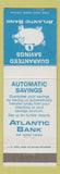 Matchbook Cover - Atlantic Bank of New York City NY