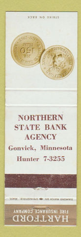 Matchbook Cover - Northern State Bank Gonvick MN Hartford Insurance WEAR