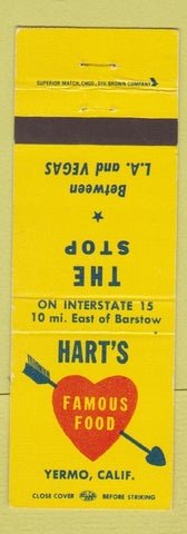 Matchbook Cover - Hart's Famous Food Yermo CA