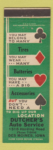 Matchbook Cover - Dutcher's Auto Service Des Moines IA
