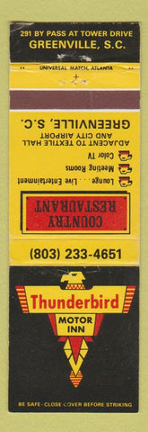 Matchbook Cover - Thunderbird Motor Hotel Greenville SC