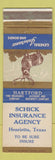 Matchbook Cover - Hartford Insurance Schick Henrietta TX