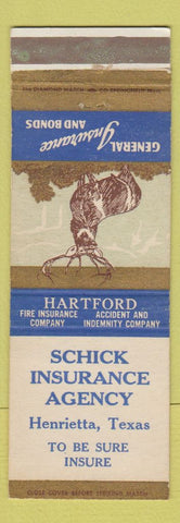 Matchbook Cover - Hartford Insurance Schick Henrietta TX