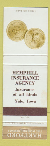 Matchbook Cover - Hartford Insurance Hemphill Yale IA WEAR