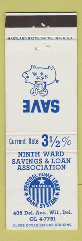 Matchbook Cover - 9th Ward Savings Wilmington DE Piggy Bank