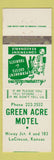 Matchbook Cover - Green Acre Motel LaCrosse KS WEAR