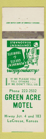 Matchbook Cover - Green Acre Motel LaCrosse KS WEAR
