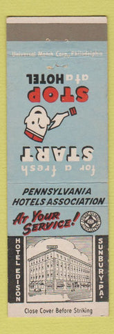 Matchbook Cover - Hotel Edison Sunbury PA