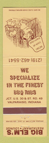 Matchbook Cover - Big Elm's Restaurant BBQ Ribs Valparaiso IN #1