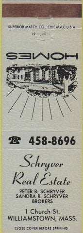 Matchbook Cover - Schryver Real Estate Williamstown MA blue