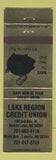 Matchbook Cover - Lake Region Credit Union Lakota ND piggy bank