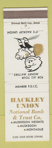 Matchbook Cover - Hackley Union Bank Montague Muskegon Heights MI piggy bank