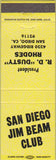 Matchbook Cover - San Diego Jim Beam Club San Diego CA yellow