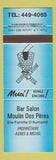 Matchbook Cover - Bar Salon Moulin Des Peres Ste Famille D'Aumond QC