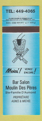 Matchbook Cover - Bar Salon Moulin Des Peres Ste Famille D'Aumond QC