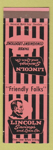 Matchbook Cover - Lincoln Savings and Loan Cleveland OH Abraham PINK BLACK