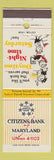 Matchbook Cover - Citizens Bank of Maryland Riverdale MD