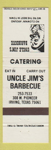 Matchbook Cover - Uncle Jim's BBQ Irving TX clown WEAR