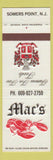 Matchbook Cover - Mac's Restaurant Somers Point NJ lobster