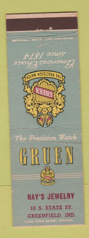 Matchbook Cover - Gruen Watches May's Jewelry Greenfield IN