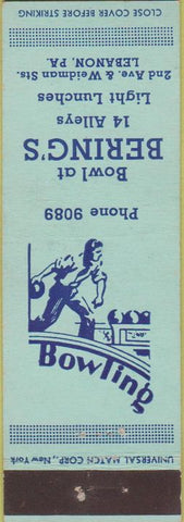 Matchbook Cover - Bering's Bowling Lebanon PA