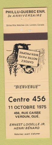 Matchbook Cover - Centre 456 Verdun QC YELLOW