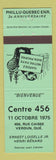 Matchbook Cover - Centre 456 Verdun QC GREEN