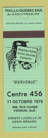 Matchbook Cover - Centre 456 Verdun QC GREEN