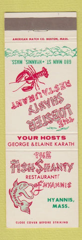 Matchbook Cover - The Fish Shanty Restaurant Hyannis MA lobster