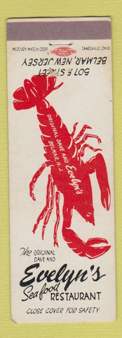 Matchbook Cover - Evelyn's Seafood Restaurant Belmar NJ lobster