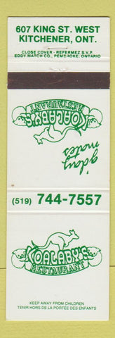 Matchbook Cover - Koalaby's Restaurant Kitchener ON kangaroo koala