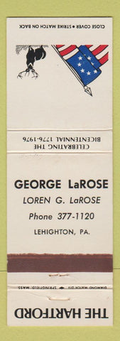 Matchbook Cover - George LaRose Hartford Insurance Lehighton PA WEAR 1976