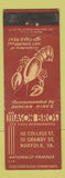Matchbook Cover - Mason Bros Restaurant seafood Norfolk VA lobster