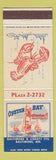 Matchbook Cover - Oyster Bay Restaurant Baltimore MD lobster