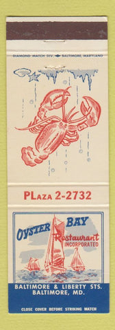 Matchbook Cover - Oyster Bay Restaurant Baltimore MD lobster