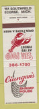 Matchbook Cover - Ciungan's Shrimp House Ecorse MI lobster