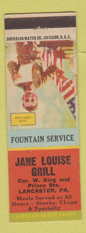 Matchbook Cover - Jane Louise Grill Lancaster PA patriotic Abraham Lincoln