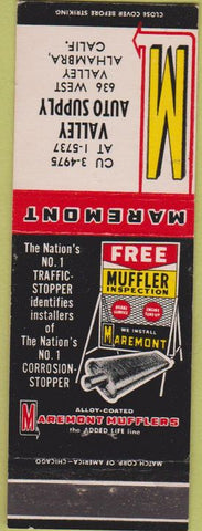 Matchbook Cover - Valley Auto Supply Maremont Mufflers Alhambra CA