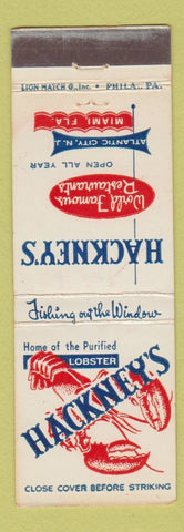 Matchbook Cover - Hackeny's Lobster restaurant Miami FL Atlantic City NJ WEAR