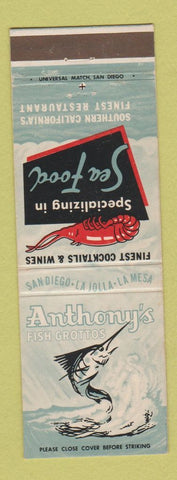 Matchbook Cover - Anthony's Fish Grottos San Diego La Mesa La Jolla CA