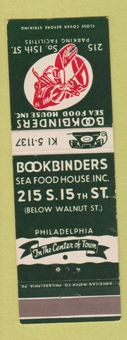 Matchbook Cover - Bookbinder's Seafood House Philadelphia PA lobster