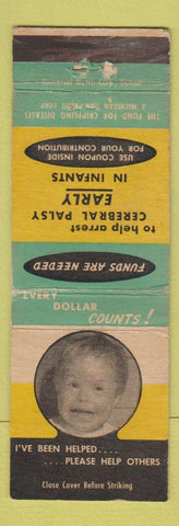 Matchbook Cover - Fund for Crippling Diseases MI Michigan Cerebral Palsy WEAR