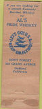 Matchbook Cover - A's Pride Whiskey Oakland CA WWII POOR