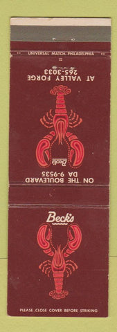 Matchbook Cover - Beck's seafood King of Prussia Philadelphia PA