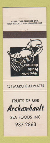 Matchbook Cover - Fruits de mer Archambault Montreal QC