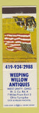 Matchbook Cover - Weeping Willows Antiques West Unity OH