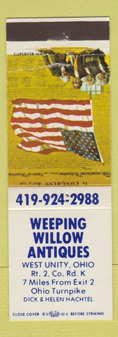 Matchbook Cover - Weeping Willows Antiques West Unity OH