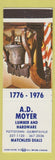 Matchbook Cover - AD Moyer Lumber Hardware Pottstown Gilbertsville PA 1976